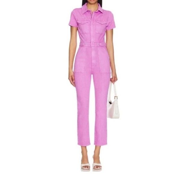 Good American Fit For Success Denim Jumpsuit Medium Mineral Lollipop Purple Pink - Picture 1 of 4